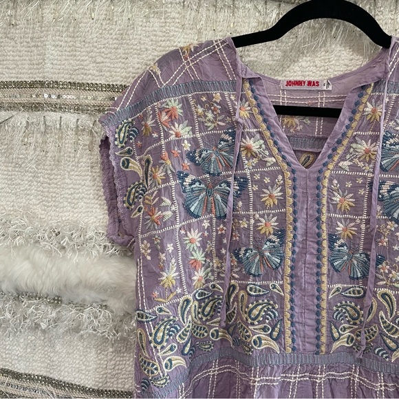 Johnny Was Paise Blouse Lavender Purple with Embroidering - Picture 4 of 12
